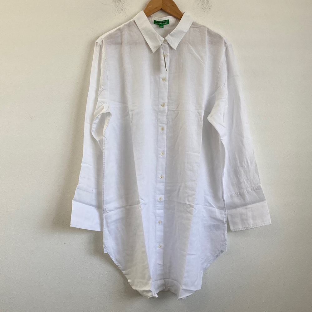 J. Crew White Long Linen Button-Up Swim Coverup